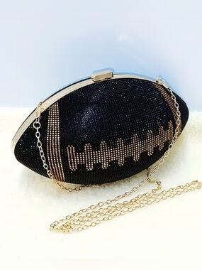 Black and Gold Beaded Football  Clutch